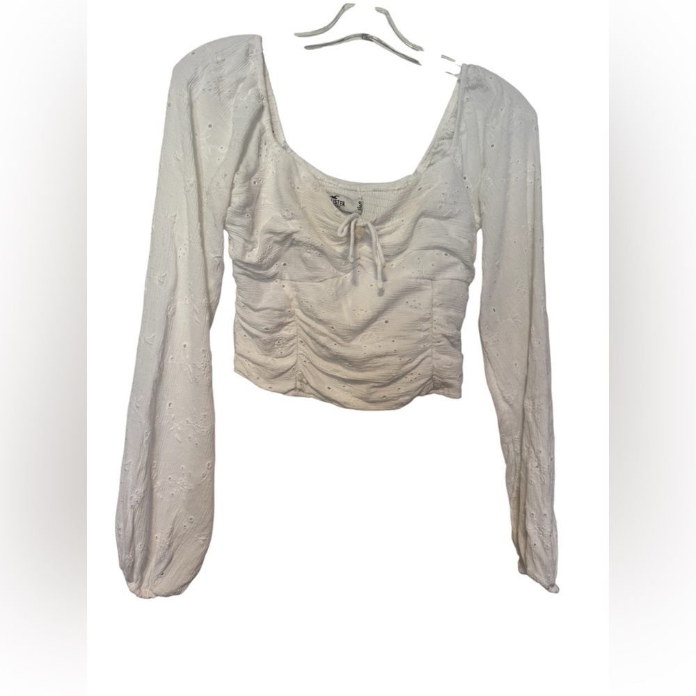 Hollister cropped White Ruched babydoll style top size S - Picture 2 of 4